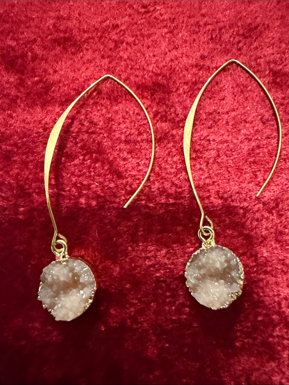 Gold Drop Druzy Earrings - tested light pink Druzy quartz